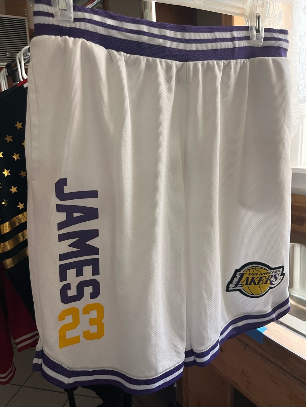 NBA Lakers White, Purple & Gold Basketball Shorts - James 23